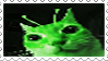 silly green alien cat staring at the camera