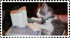 stamp of a small cat typing something up up on its computer